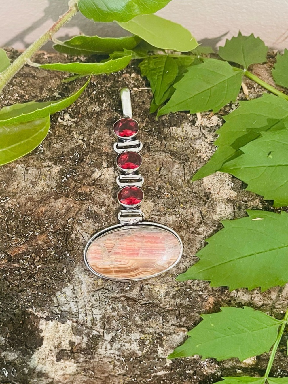 Rhodochrosite Garnet 925 Sterling Silver Pendant